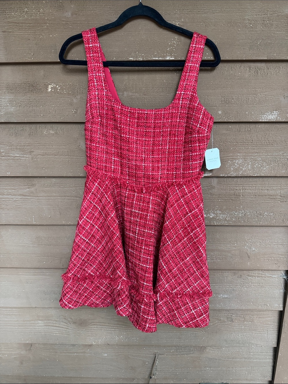Altar'd State Pink-Red Tweed Fit & Flare Square Neck Dress size Medium
